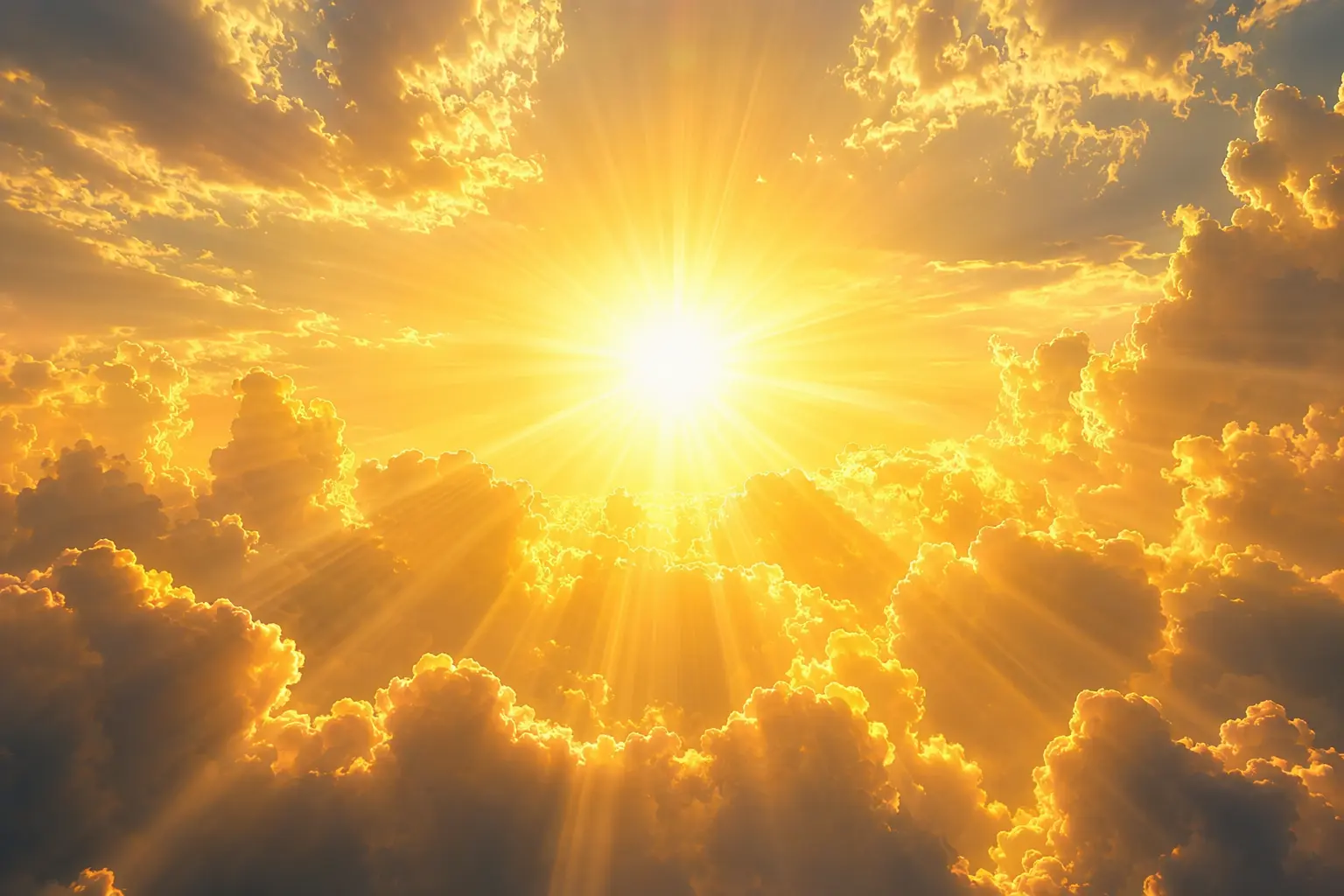 Generate a dazzling image of the sun shining in its heavenly glory